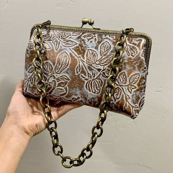 Handmade Genuine Cowhide Floral Embossed Kisslock Clutch/Shoulder Bag/Crossbody - Picture 3 of 16